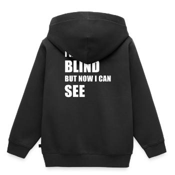 J'étais aveugle mais maintenant je peux voir - Sweat Premium à capuche enfant bio - noir - Dos - AI Model Kid Male (0cm)