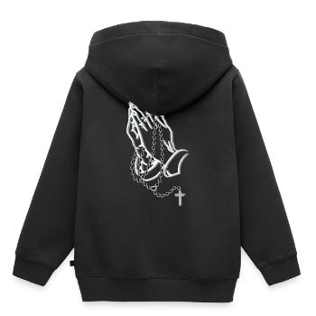 Mains en l’air - Sweat Premium à capuche enfant bio - noir - Dos - AI Model Kid Male (0cm)
