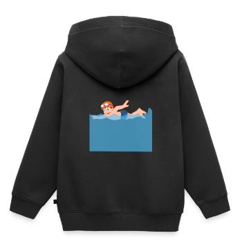 Dessin animé nageur vagues mer crawl cadeau - Sweat Premium à capuche enfant bio - noir - Dos - AI Model Kid Male (0cm)