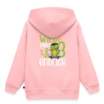 Wild Frech & endlich 3 dritter Geburtstag - Kinder Premium Organic Hoodie - Rosa - Hinten - AI Model Kid Female (0cm)