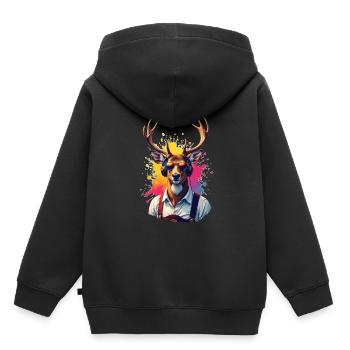 Fest Tracht Hirsch mit Kopfhörer Sonnenbrille - Kinder Premium Organic Hoodie - Schwarz - Hinten - AI Model Kid Male (0cm)