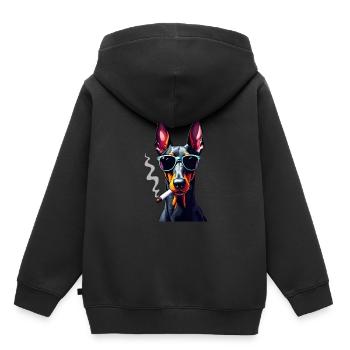 Doberman with sunglasses animal motif smoking - Kids Premium Organic Hoodie - black - Back - AI Model Kid Male (0cm)
