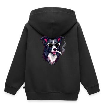 Border Collie Lunettes de soleil Smoking Border - Sweat Premium à capuche enfant bio - noir - Dos - AI Model Kid Male (0cm)