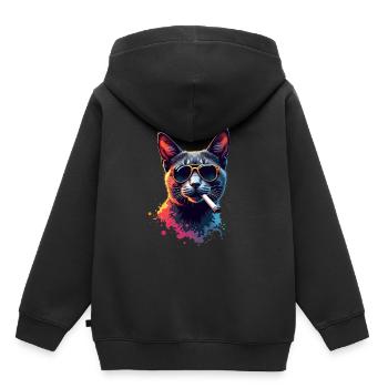 Chat avec des lunettes de soleil Motif Animal Fumer Chats - Sweat Premium à capuche enfant bio - noir - Dos - AI Model Kid Male (0cm)