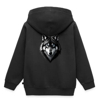 Wolf mit Blauen Augen Tier Motiv Kunst Wolf - Kinder Premium Organic Hoodie - Schwarz - Hinten - AI Model Kid Male (0cm)