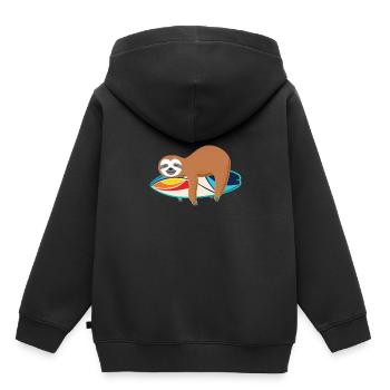 Surf Faultier Surfen Surfbrett Geschenk - Kinder Premium Organic Hoodie - Schwarz - Hinten - AI Model Kid Male (0cm)