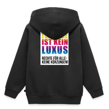 Teilhabe ist kein Luxus keine Kürzungen - Kinder Premium Organic Hoodie - Schwarz - Hinten - AI Model Kid Male (0cm)