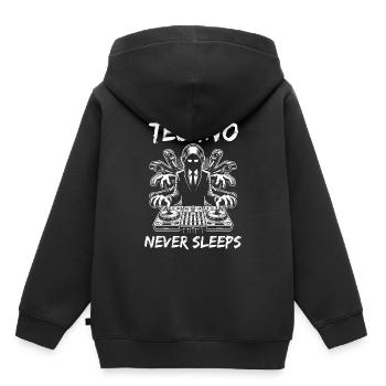 Techno never sleeps – Cool DJ design - Kids Premium Organic Hoodie - black - Back - AI Model Kid Male (0cm)