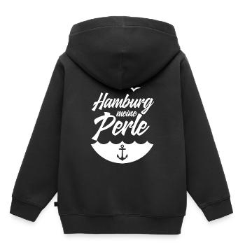MEINE PERLE HAMBURG - Kinder Premium Organic Hoodie - Schwarz - Hinten - AI Model Kid Male (0cm)