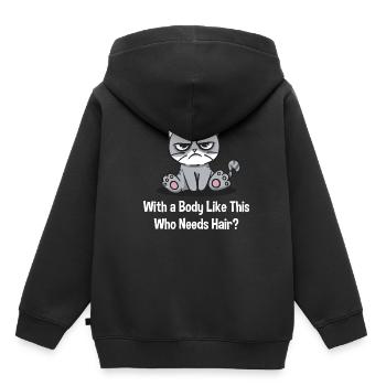 Avec ce corps, les cheveux drôle de coureur chauve humour - Sweat Premium à capuche enfant bio - noir - Dos - AI Model Kid Male (0cm)