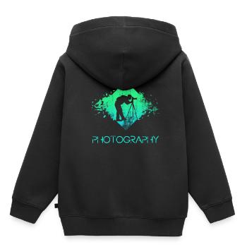 photographe - Sweat Premium à capuche enfant bio - noir - Dos - AI Model Kid Male (0cm)