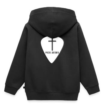 Cadeaux guitares Plektrum guitare e-shirt Jésus - Sweat Premium à capuche enfant bio - noir - Dos - AI Model Kid Male (0cm)