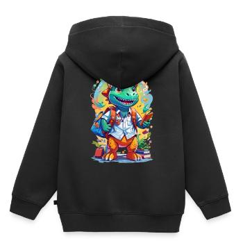 Lustiges Dinosaurier Motiv - Kinder Premium Organic Hoodie - Schwarz - Hinten - AI Model Kid Male (0cm)