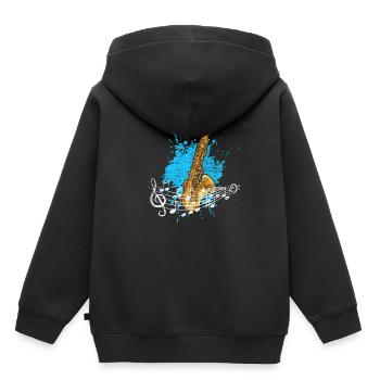 Instrument de musique saxophone - Sweat Premium à capuche enfant bio - noir - Dos - AI Model Kid Male (0cm)