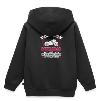 Ich habe zwar nicht mein eigenes Motorrad Bikerin - Kinder Premium Organic Hoodie - Schwarz - Hinten - AI Model Kid Male (0cm)