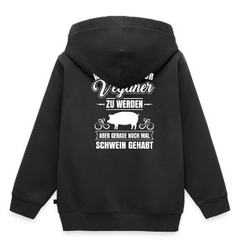 Anti Vegan noch mal Schwein gehabt Fleischfresser - Kinder Premium Organic Hoodie - Schwarz - Hinten - AI Model Kid Male (0cm)