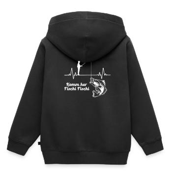 Herzschlag Angler Fischer Komm Her Fischi Fischi - Kinder Premium Organic Hoodie - Schwarz - Hinten - AI Model Kid Male (0cm)