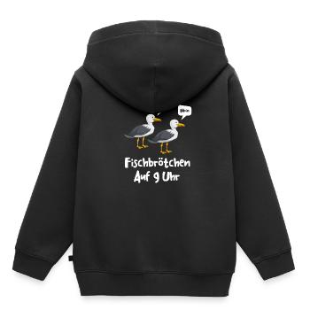 Moin Fischbrötchen auf 9 Uhr Möwe Plattdeutsch - Kinder Premium Organic Hoodie - Schwarz - Hinten - AI Model Kid Male (0cm)