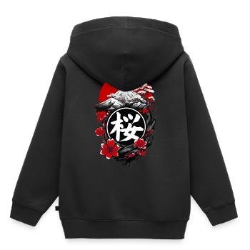Cerisier japon en fleurs - Sweat Premium à capuche enfant bio - noir - Dos - AI Model Kid Male (0cm)
