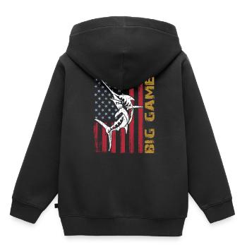 Marlin sauteur avec drapeau américain Pêche en haute mer - Sweat Premium à capuche enfant bio - noir - Dos - AI Model Kid Male (0cm)