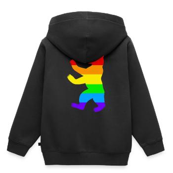 Berliner Bär / Pride Bear / Regenbogen - Kinder Premium Organic Hoodie - Schwarz - Hinten - AI Model Kid Male (0cm)
