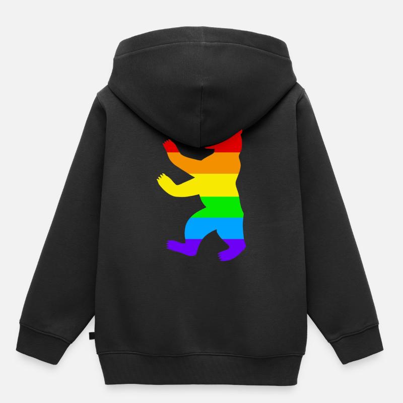 Ours de Berlin / Ours de la fierté / Arc-en-ciel - Sweat Premium à capuche enfant bio - noir