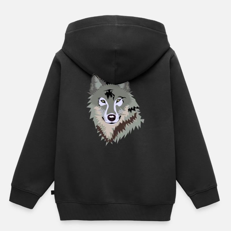 loup - Sweat Premium à capuche enfant bio - noir