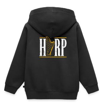 Harfe - Kinder Premium Organic Hoodie - Schwarz - Hinten - AI Model Kid Male (0cm)