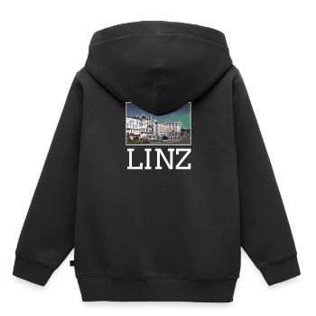 Linz Stadt Skyline Österreich Kunst - Kinder Premium Organic Hoodie - Schwarz - Hinten - AI Model Kid Male (0cm)