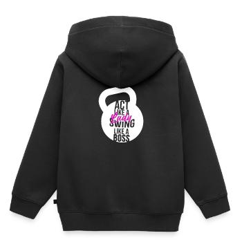 Kettlebell Frau Lady Kugelhantel Fitness Geschenk - Kinder Premium Organic Hoodie - Schwarz - Hinten - AI Model Kid Male (0cm)