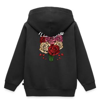 Je t'aime | Déclaration de roses de coeurs d'amour cadeau - Sweat Premium à capuche enfant bio - noir - Dos - AI Model Kid Male (0cm)