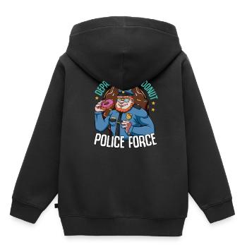 Donuts Bonbons Police Police Policier Glaçage - Sweat Premium à capuche enfant bio - noir - Dos - AI Model Kid Male (0cm)