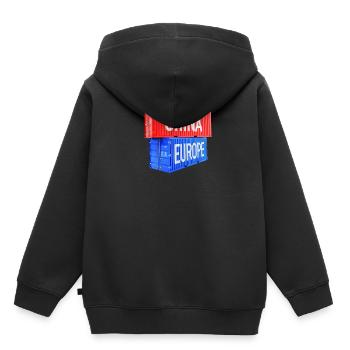 Conteneurs Europe et Chine - Euro, UE, Monde - Sweat Premium à capuche enfant bio - noir - Dos - AI Model Kid Male (0cm)
