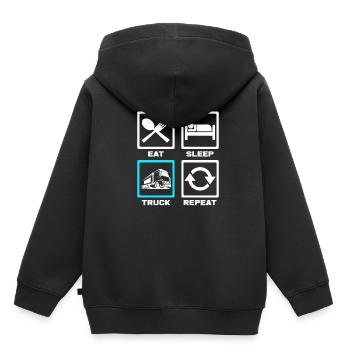 Trucker - Kinder Premium Organic Hoodie - Schwarz - Hinten - AI Model Kid Male (0cm)