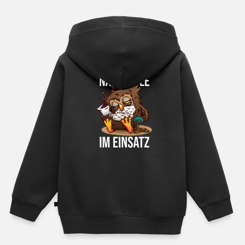 Nachteule Im Einsatz Müde Eule Nachtmensch - Kinder Premium Organic Hoodie - Schwarz