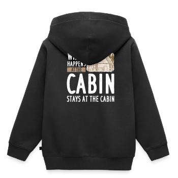 Cabane de montagne refuge chalet cabane en bois - Sweat Premium à capuche enfant bio - noir - Dos - AI Model Kid Male (0cm)