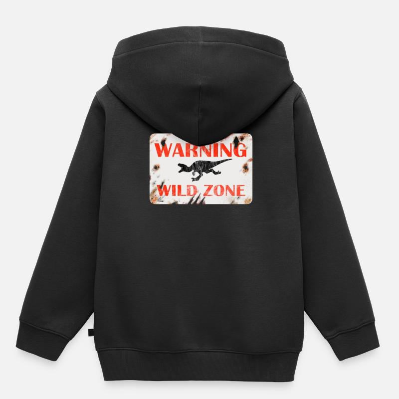 Conception de panneaux - AVERTISSEMENT. ZONE SAUVAGE. - Sweat Premium à capuche enfant bio - noir