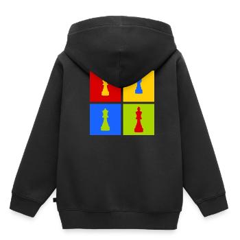 farbenfrohe Schachfiguren - Kinder Premium Organic Hoodie - Schwarz - Hinten - AI Model Kid Male (0cm)
