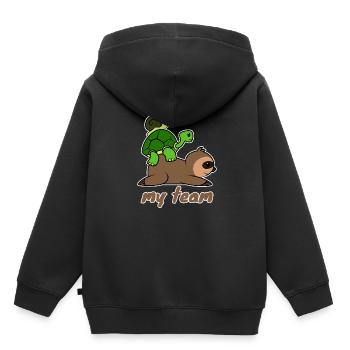 L’équipe Lentement - Sweat Premium à capuche enfant bio - noir - Dos - AI Model Kid Male (0cm)