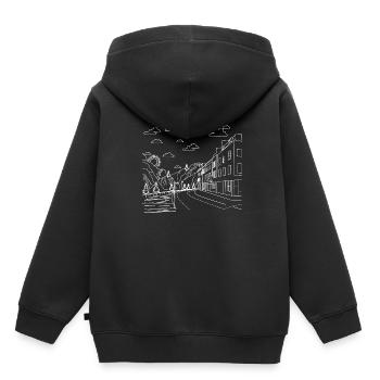 Straßen Szene Künstlerisch - Kinder Premium Organic Hoodie - Schwarz - Hinten - AI Model Kid Male (0cm)