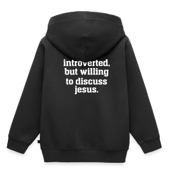 Introverti mais prêt à discuter de Jésus - Sweat Premium à capuche enfant bio - noir - Dos - AI Model Kid Male (0cm)