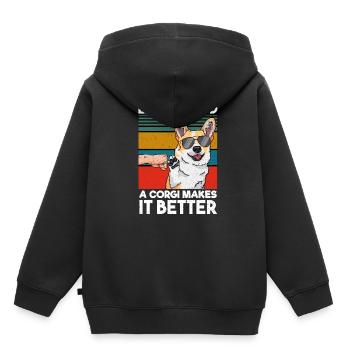 La vie est bonne un corgi le rend meilleur chien - Sweat Premium à capuche enfant bio - noir - Dos - AI Model Kid Male (0cm)