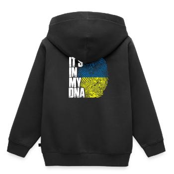 Empreinte génétique du drapeau ukrainien Ukraine - Sweat Premium à capuche enfant bio - noir - Dos - AI Model Kid Male (0cm)