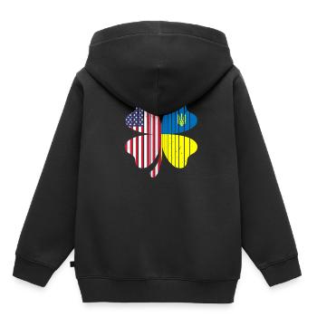 Ukraine Amerika Flagge Kleeblatt - Kinder Premium Organic Hoodie - Schwarz - Hinten - AI Model Kid Male (0cm)