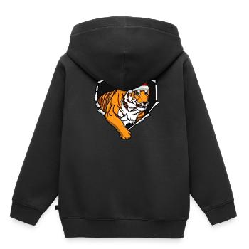 Bouchon perforé déchiré par une fissure de tigre - Sweat Premium à capuche enfant bio - noir - Dos - AI Model Kid Male (0cm)