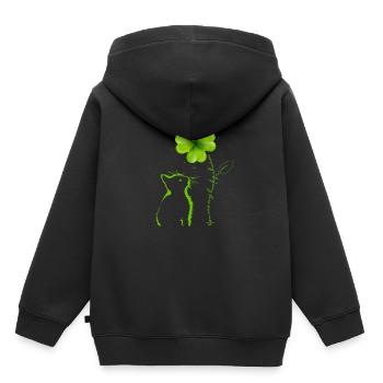 Tu es mon lucky charm cat Cloverleaf - Sweat Premium à capuche enfant bio - noir - Dos - AI Model Kid Male (0cm)