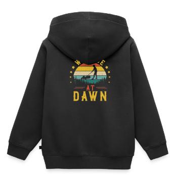 We Ride At Dawn Vintage Rasenmäher Gartenarbeit - Kinder Premium Organic Hoodie - Schwarz - Hinten - AI Model Kid Male (0cm)