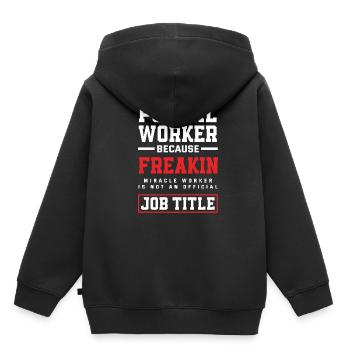 Emploi de commis de poste - Sweat Premium à capuche enfant bio - noir - Dos - AI Model Kid Male (0cm)