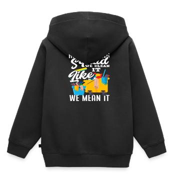 Troupe de femmes de ménage - Sweat Premium à capuche enfant bio - noir - Dos - AI Model Kid Male (0cm)