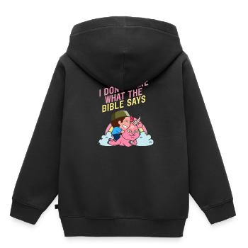 Je me fiche de ce que dit la Bible Satanisme Chèvre - Sweat Premium à capuche enfant bio - noir - Dos - AI Model Kid Male (0cm)